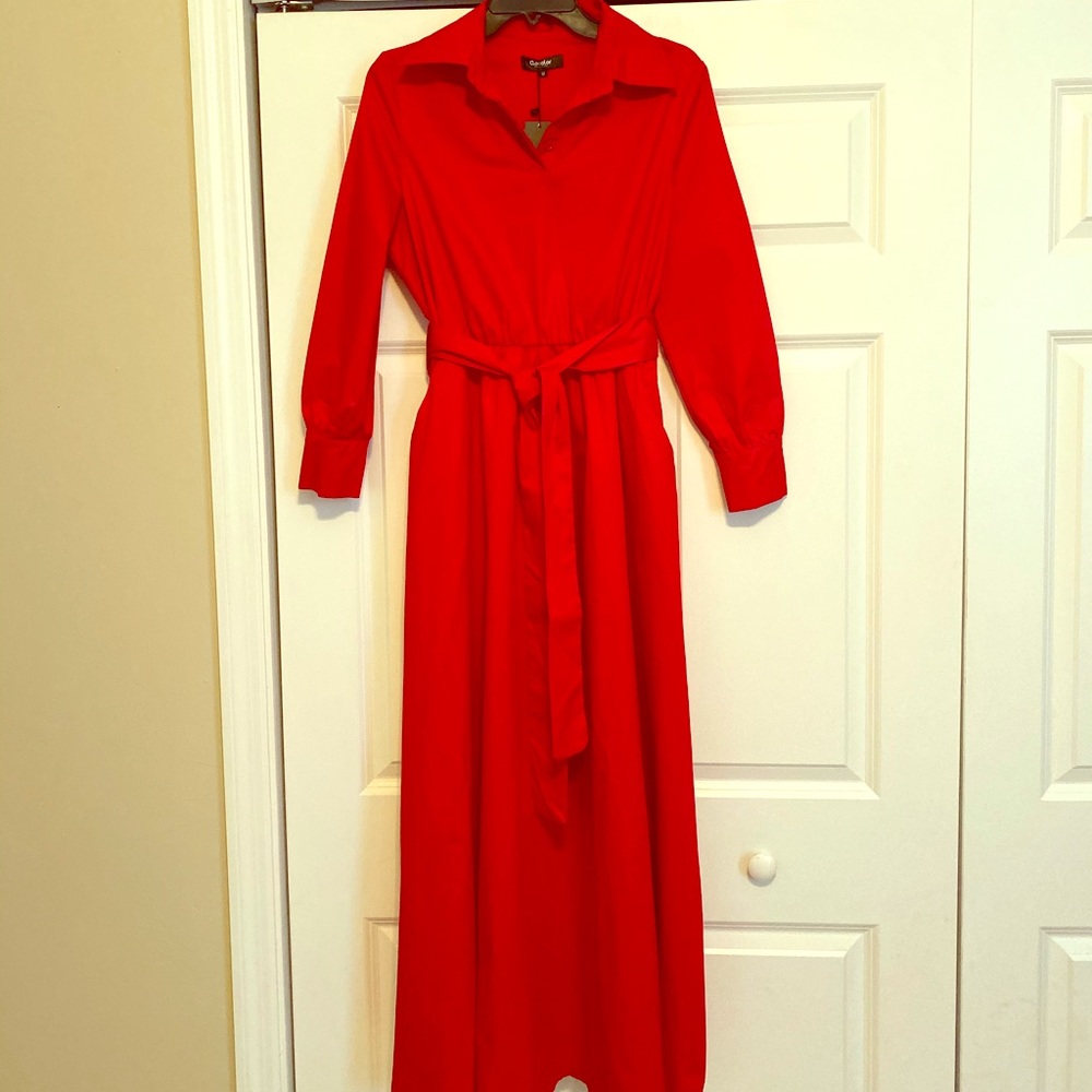Red long sleeve maxi dress